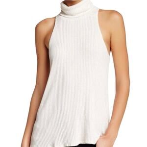 Free People We The Free Cream Ribbed Drippy Turtleneck Tank Top Size Small